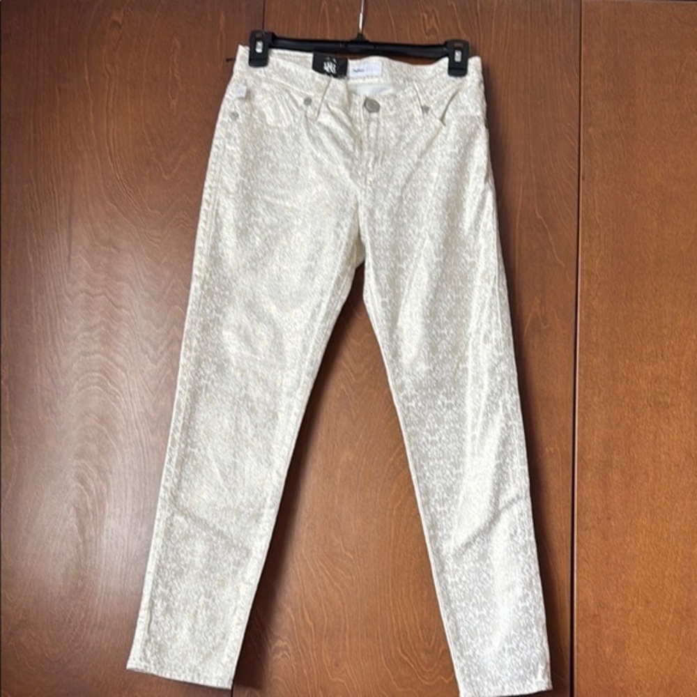 Rock & Republic NWT  The Duchess Gold Foil on Cream Skinny Jeans Sz 4 Ret $72